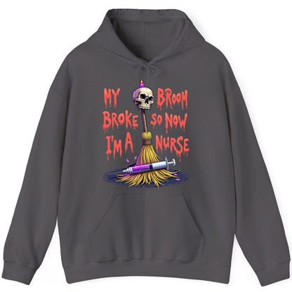 My Broom Broke So Now I'm a Nurse Halloween nurse Hoodie Charcoal product mockup