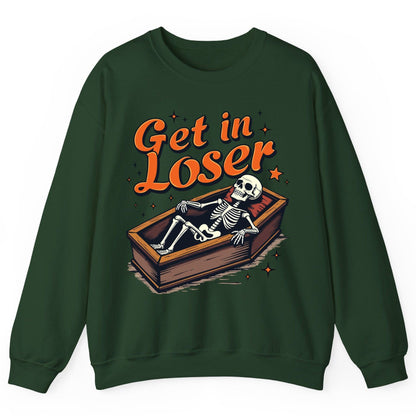 Get in Loser skeleton in coffin Sweatshirt Forest Green product mockup