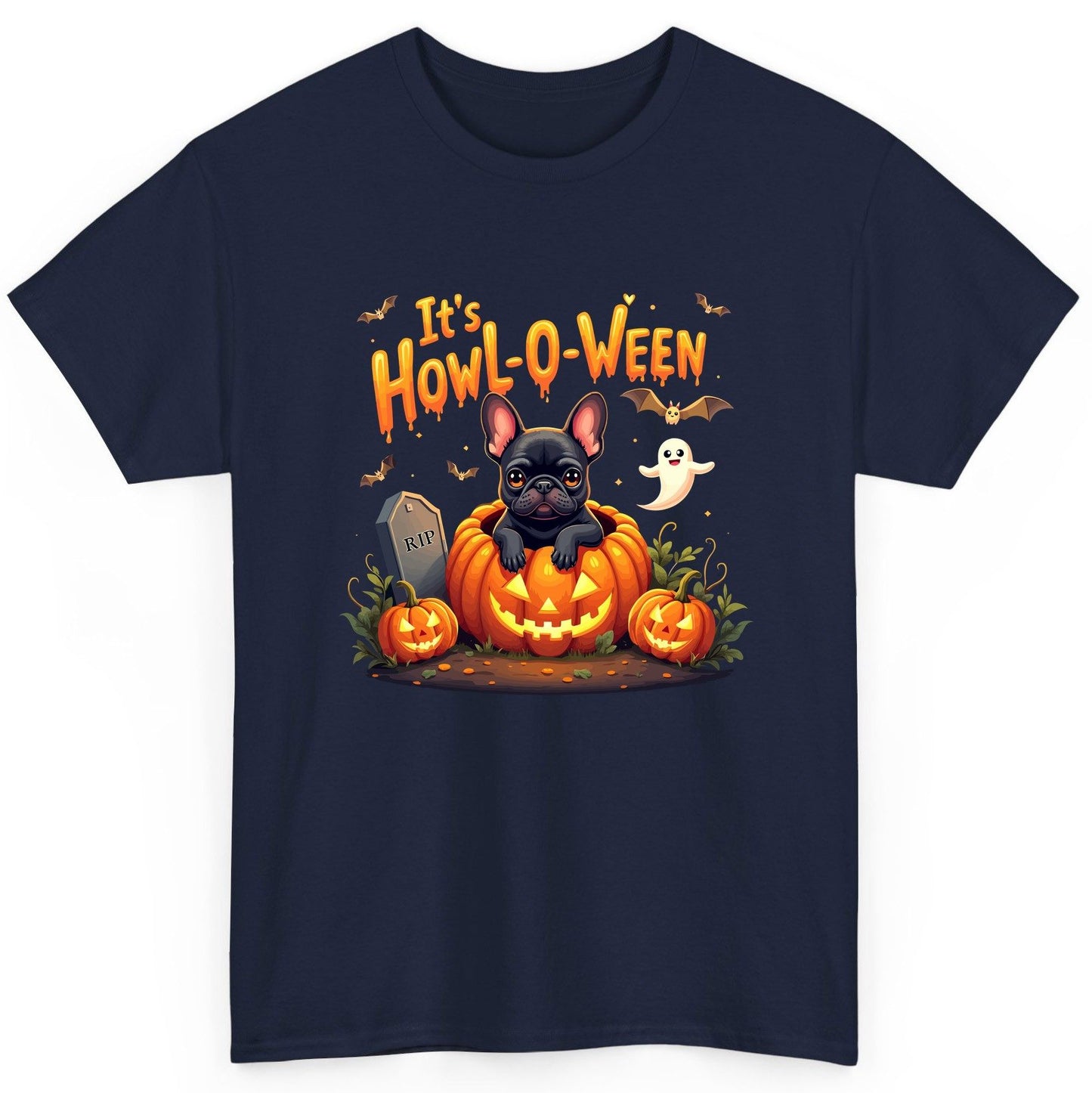 It's Howl-O-Ween french bulldog T-Shirt Navy product mockup