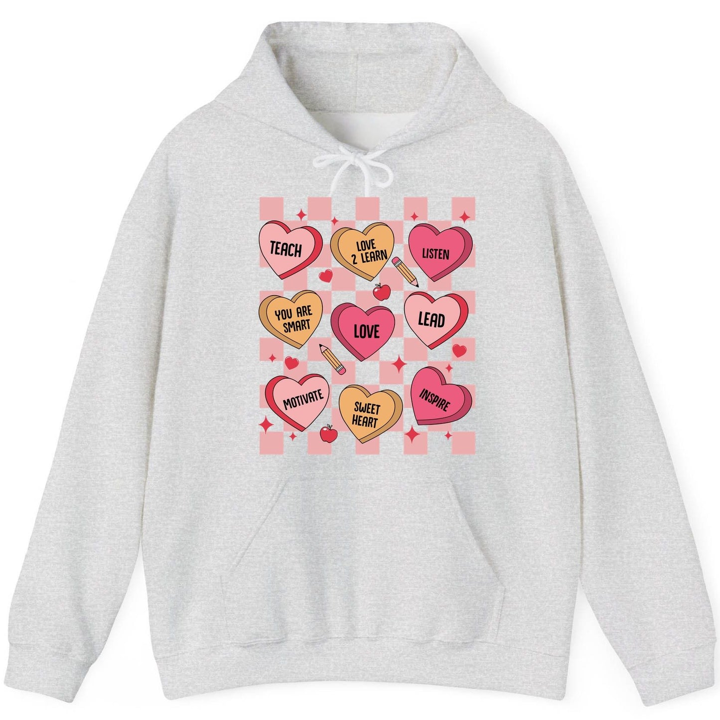 Inspirational Teacher Conversation Hearts teacher appreciation Hoodie Ash product mockup