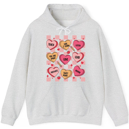 Inspirational Teacher Conversation Hearts teacher appreciation Hoodie Ash product mockup