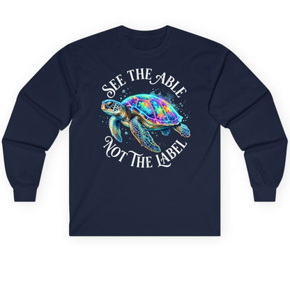 See the Able Not the Label Autism Awareness Long Sleeve Tee - product mockup - Navy