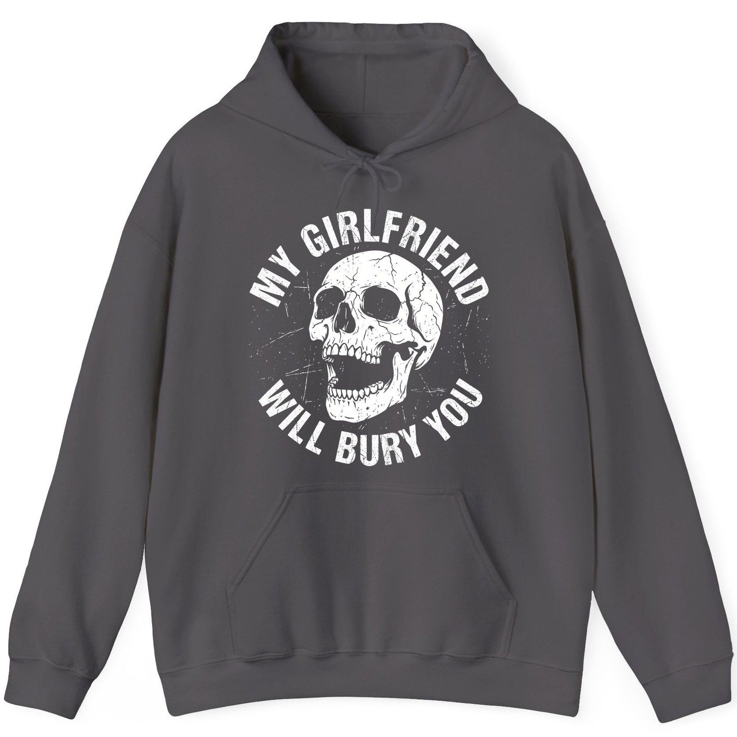 My Girlfriend Will Bury You skull Hoodie Charcoal product mockup