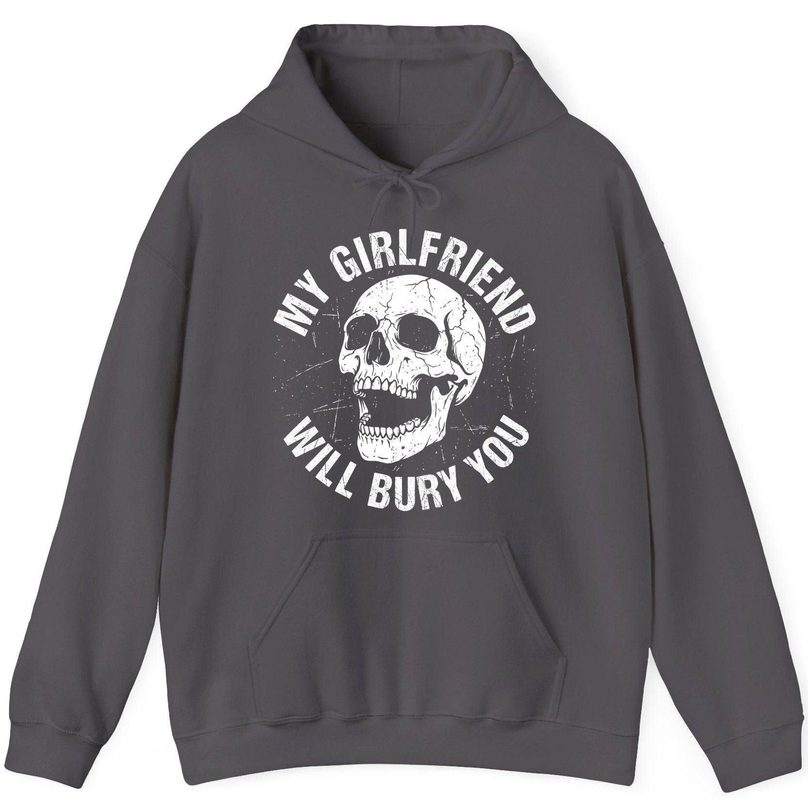 My Girlfriend Will Bury You skull Hoodie Charcoal product mockup