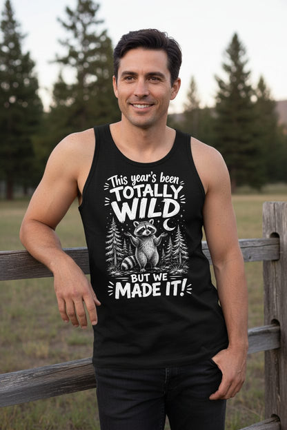 Totally Wild Year Raccoon Funny People a Sense of Humor Tank Top - lifestyle model mockup - Black