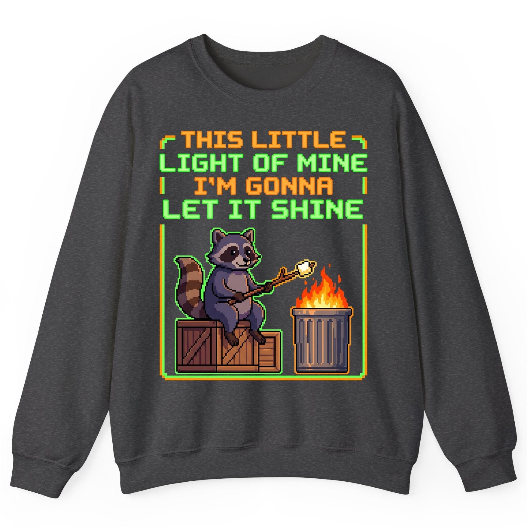 THIS LITTLE LIGHT OF MINE I'M GONNA LET IT SHINE Raccoon Sweatshirt Dark Heather product mockup