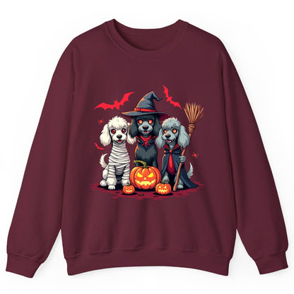 Spooky Poodle Trio Halloween dogs Sweatshirt Maroon product mockup