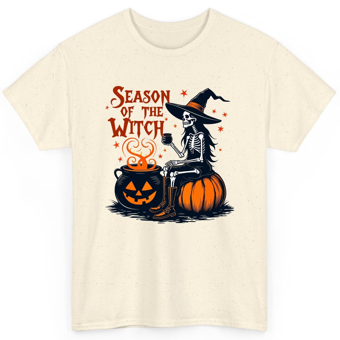 Season of the Witch skeleton witch T-Shirt Natural product mockup