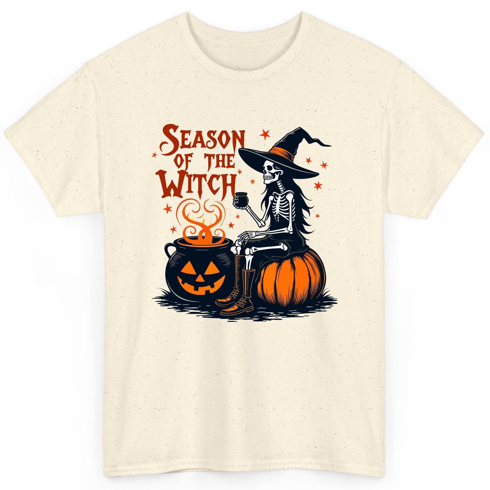 Season of the Witch skeleton witch T-Shirt Natural product mockup