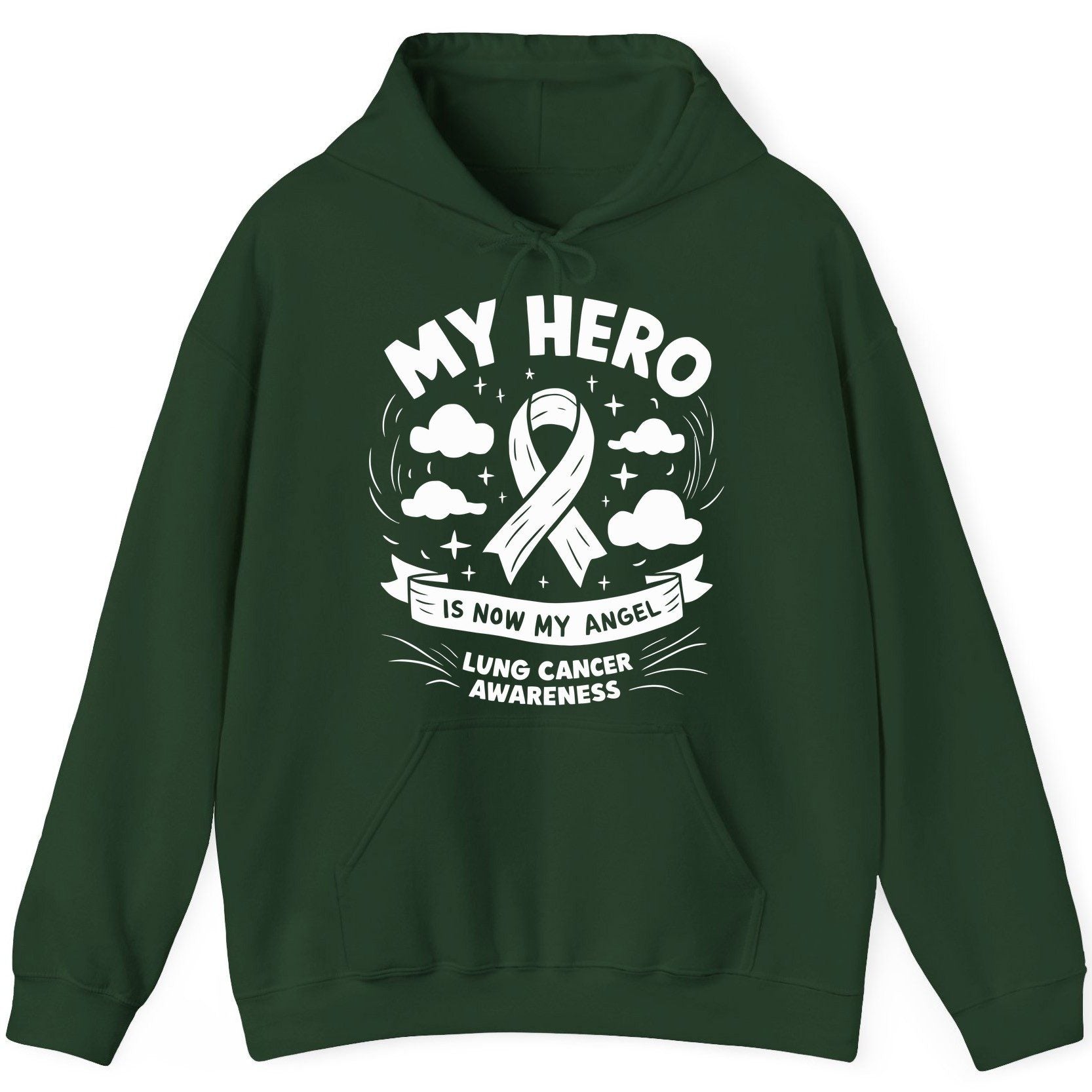 My Hero Is Now My Angel Lung Cancer Awareness lung cancer awareness Hoodie Forest Green product mockup