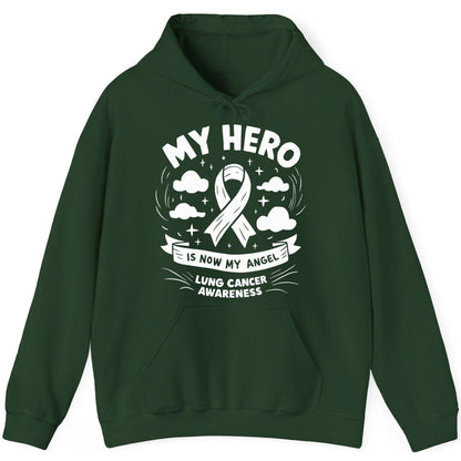 My Hero Is Now My Angel Lung Cancer Awareness lung cancer awareness Hoodie Forest Green product mockup