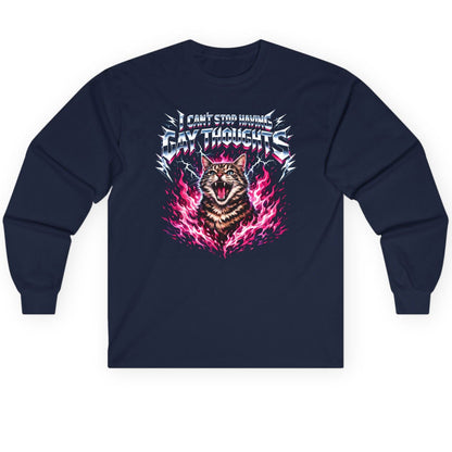 I Can't Stop Having Gay Thoughts cat Long Sleeve Tee Navy product mockup
