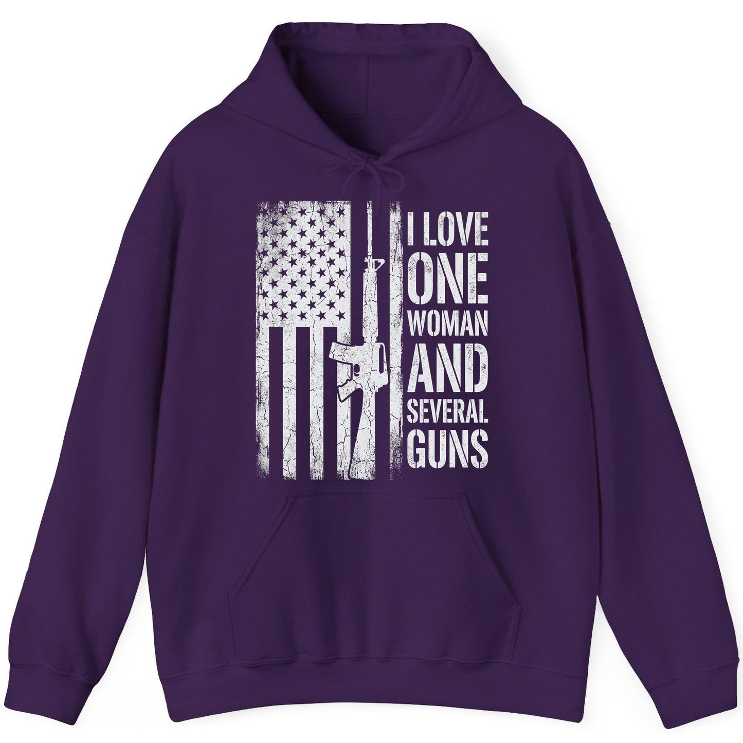 I LOVE ONE WOMAN AND Several GUNS Funny Pro-Gun Hoodie - product mockup - Purple