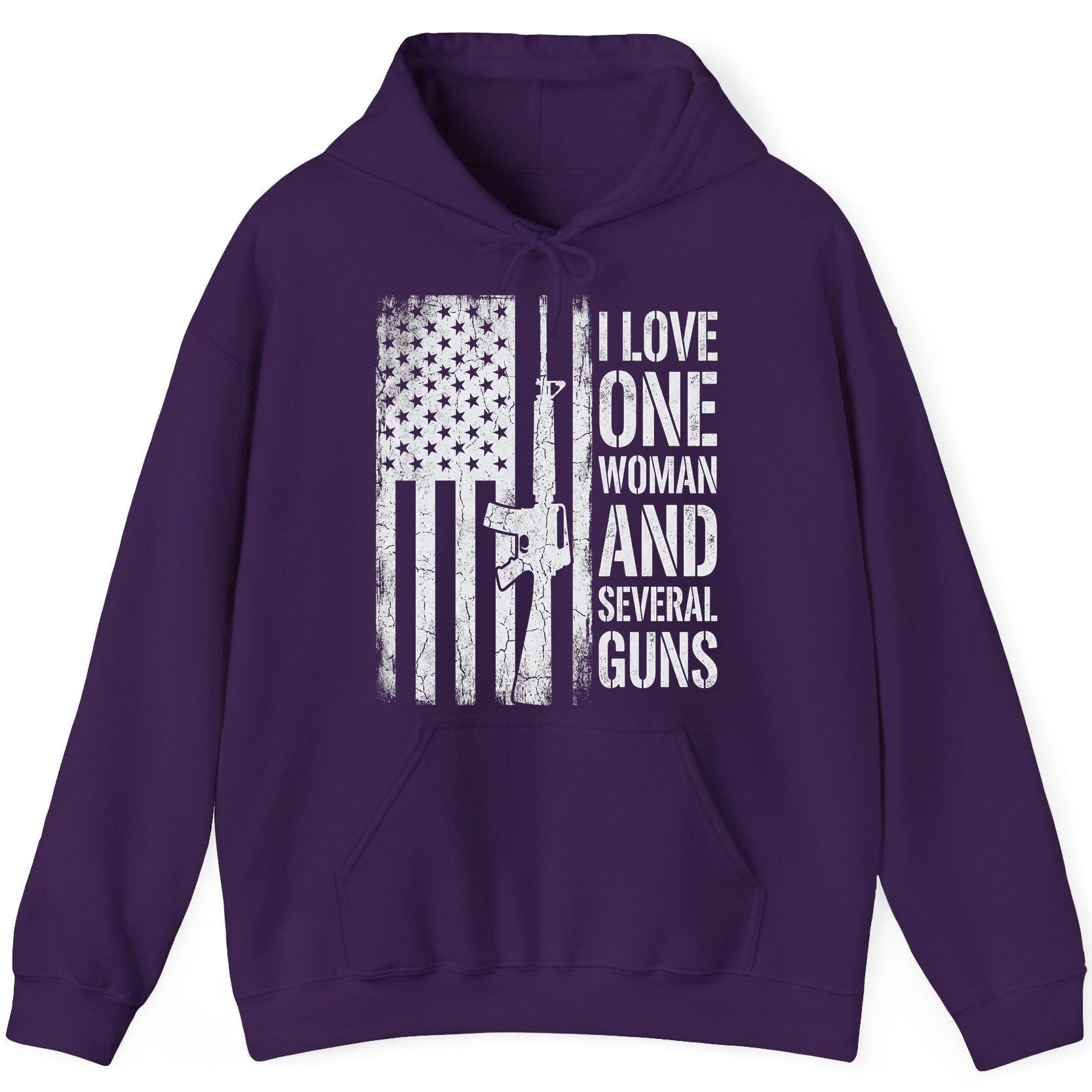 I LOVE ONE WOMAN AND Several GUNS Funny Pro-Gun Hoodie - product mockup - Purple