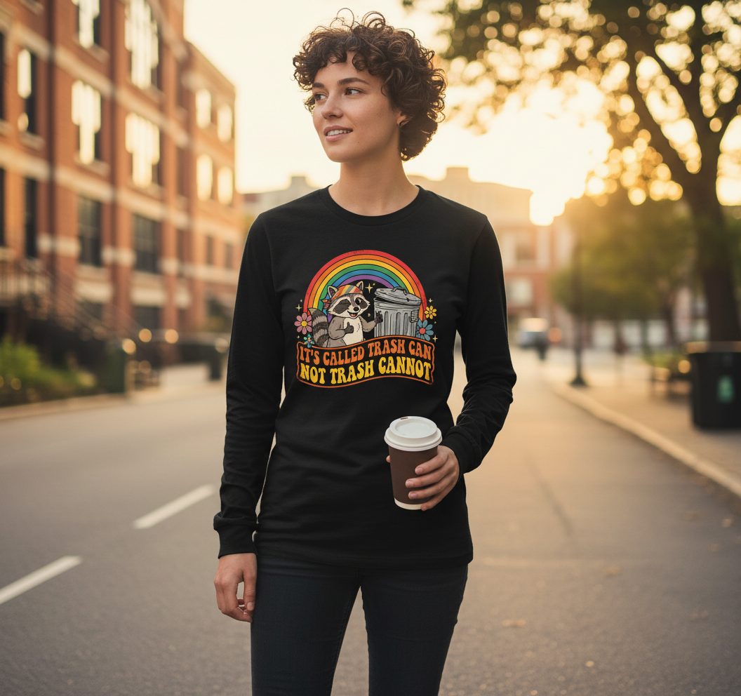 It's Called Trash Can Not Trash Cannot raccoon Long Sleeve Tee Black lifestyle mockup