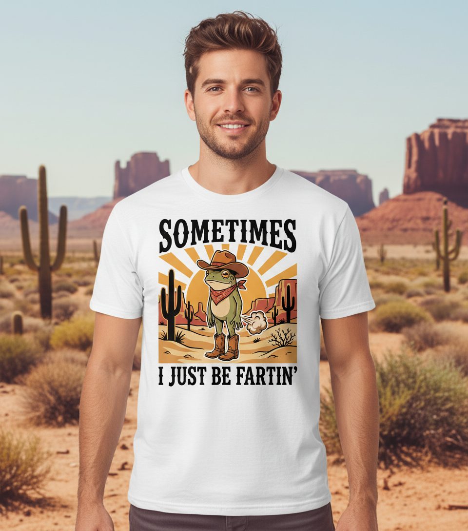 Sometimes It Just Be Fartin' cowboy frog T-Shirt White lifestyle mockup