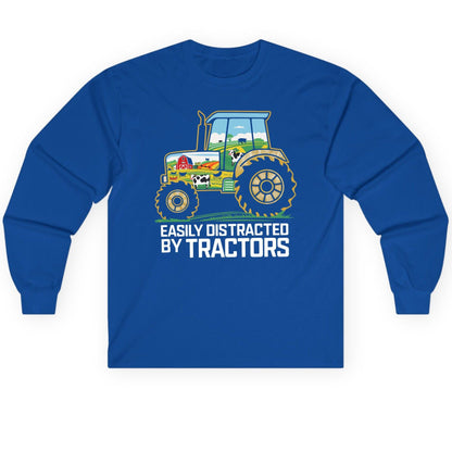 Easily Distracted by Tractors farming Long Sleeve Tee Royal product mockup