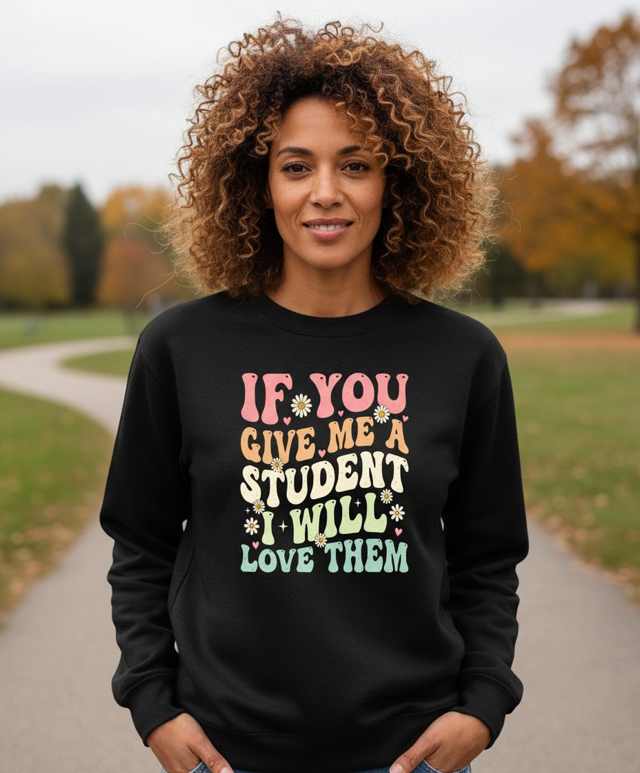 If You Give Me a Student I Will Love Them teaching Sweatshirt Black lifestyle mockup