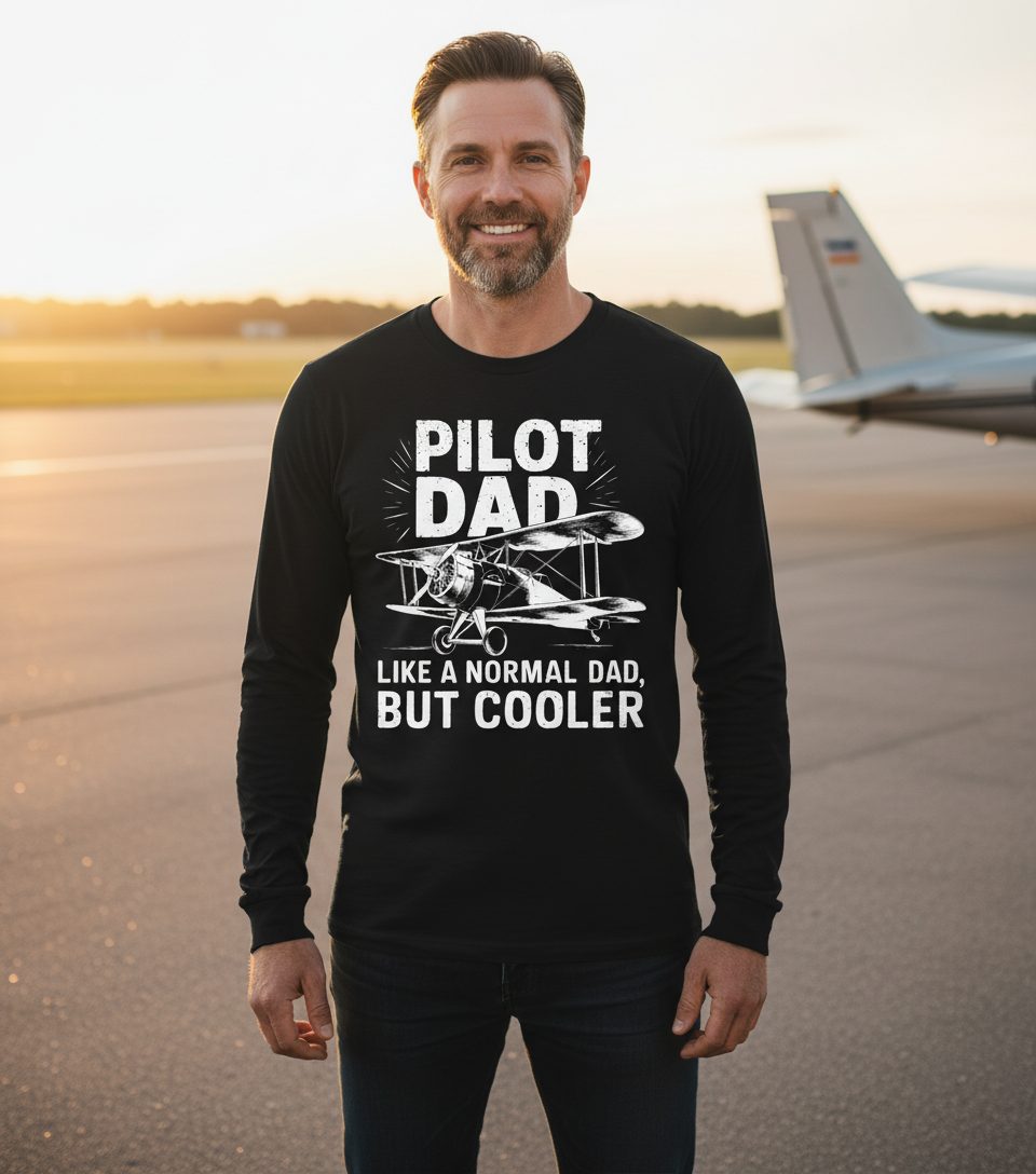 Pilot Dad, Like a Normal Dad, but Cooler pilot dad Long Sleeve Tee Black lifestyle mockup