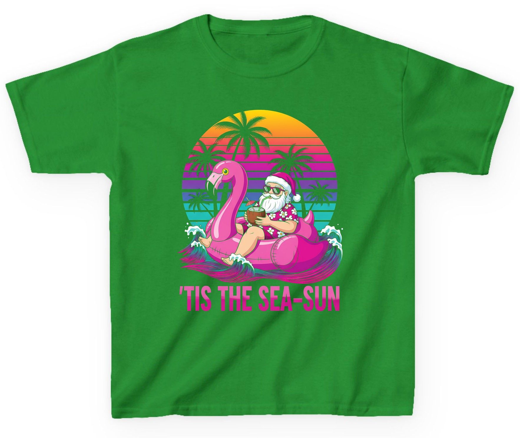 'Tis the Sea-Sun tropical santa claus Youth T-Shirt Irish Green product mockup