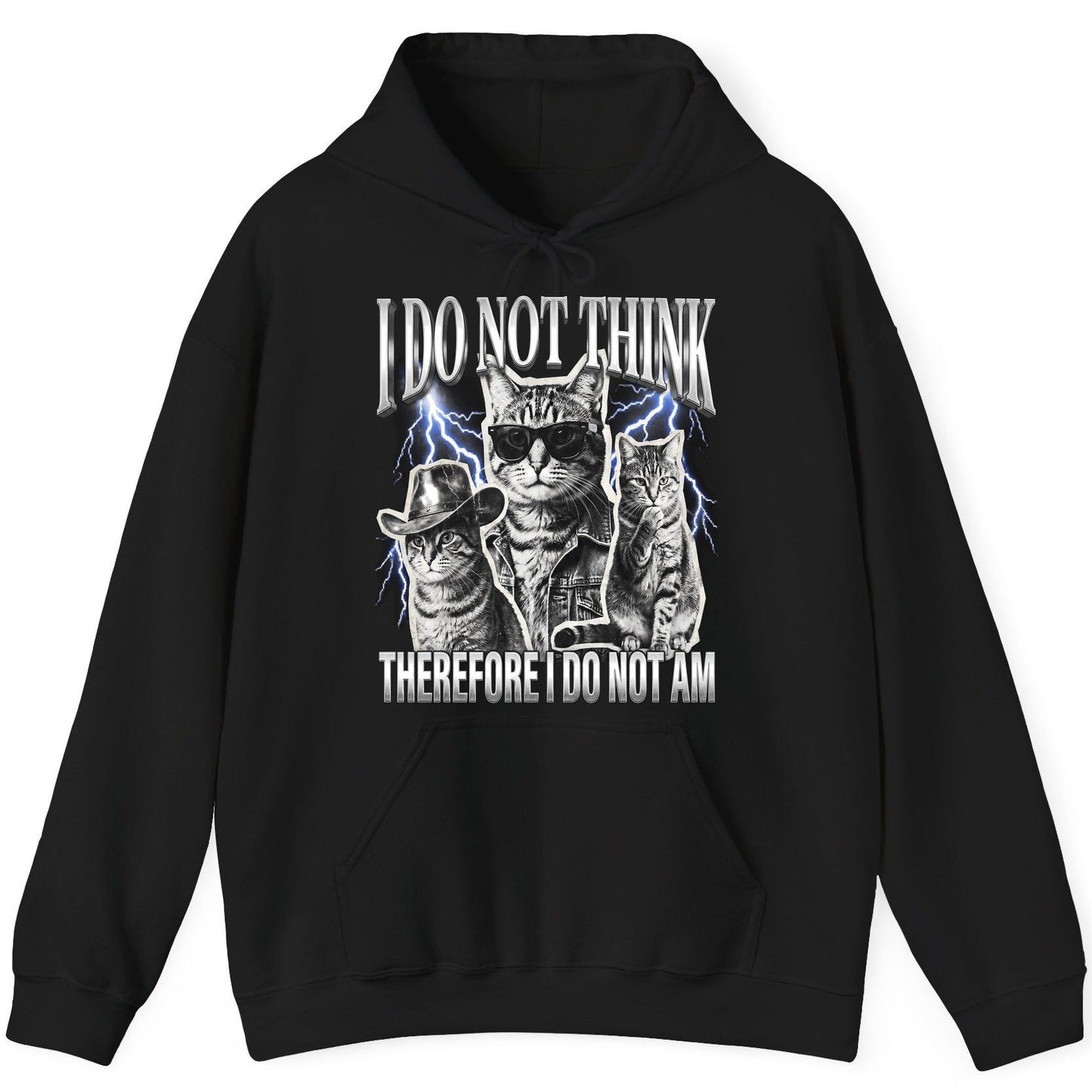 I Do Not Think Therefore I Do Not Am cats Hoodie Black product mockup