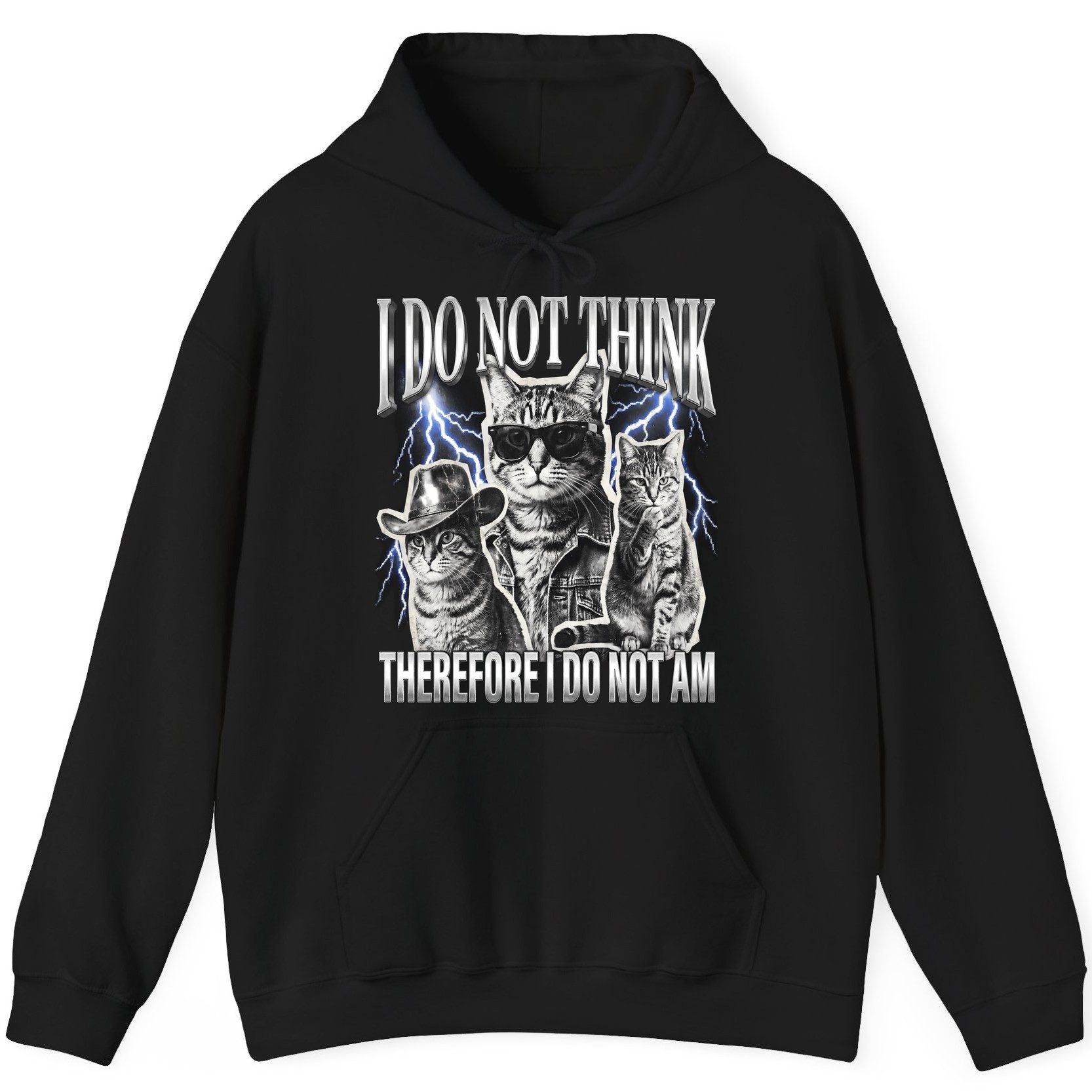 I Do Not Think Therefore I Do Not Am cats Hoodie Black product mockup