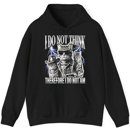 I Do Not Think Therefore I Do Not Am cats Hoodie Black product mockup