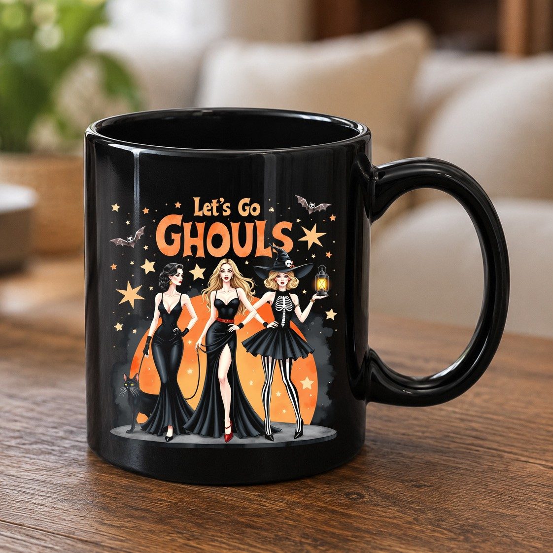 Let's Go Ghouls Halloween women Black Mug Black product mockup