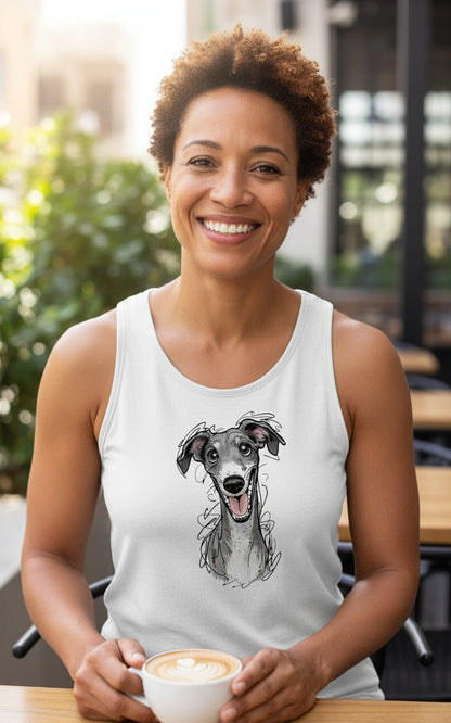 Smiling Greyhound Caricature greyhound Tank Top White lifestyle mockup