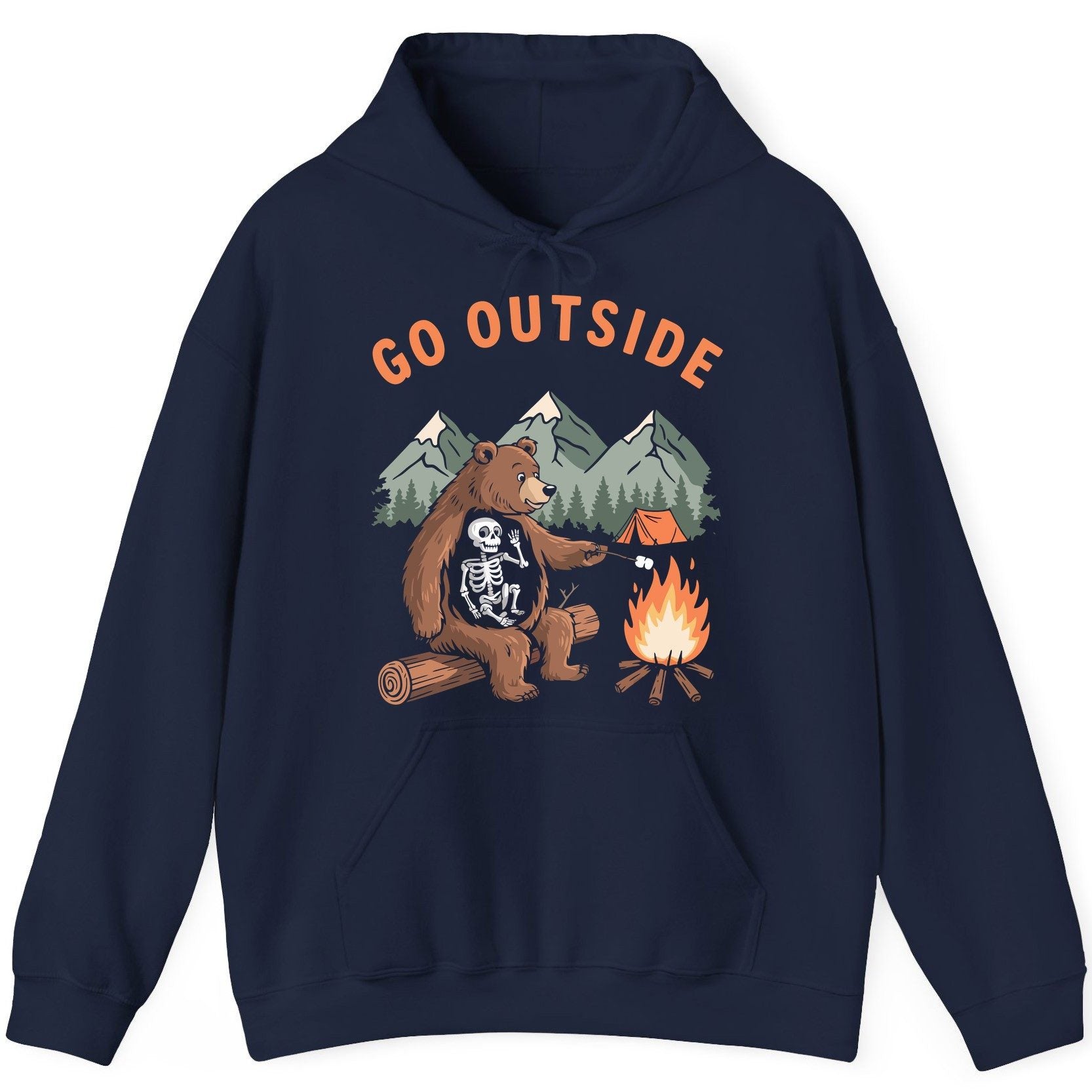 Go Outside funny bear Hoodie Navy product mockup