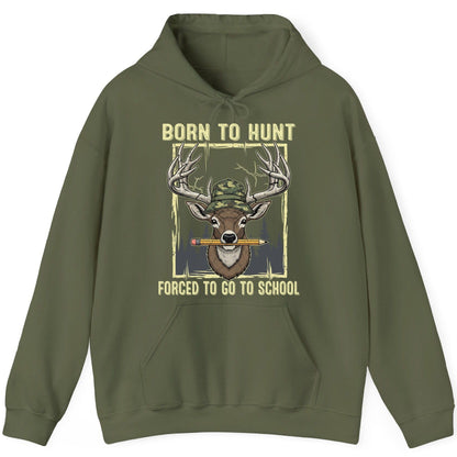 Born to Hunt Forced to Go to School hunting Hoodie Military Green product mockup