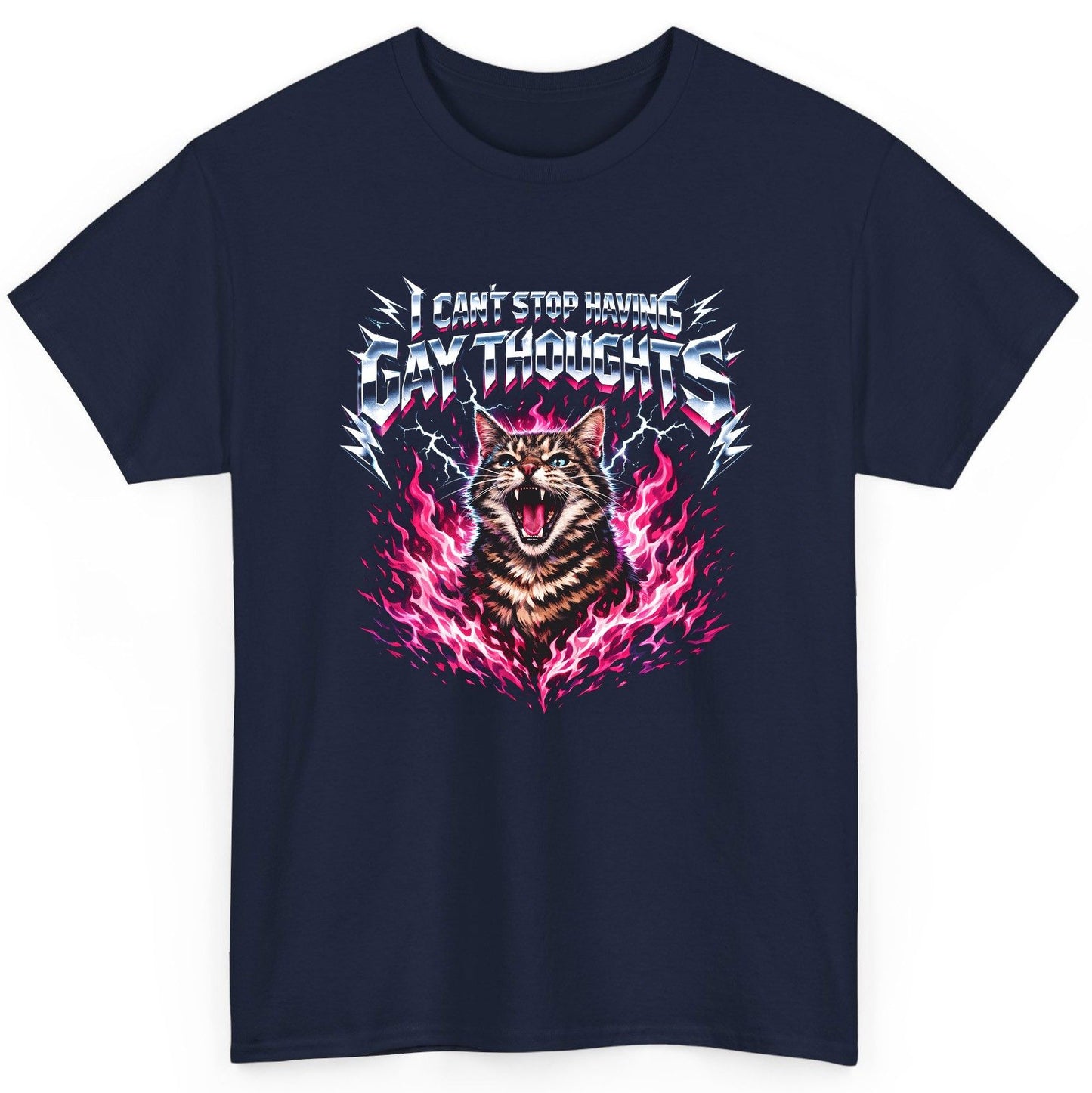 I Can't Stop Having Gay Thoughts cat T-Shirt Navy product mockup