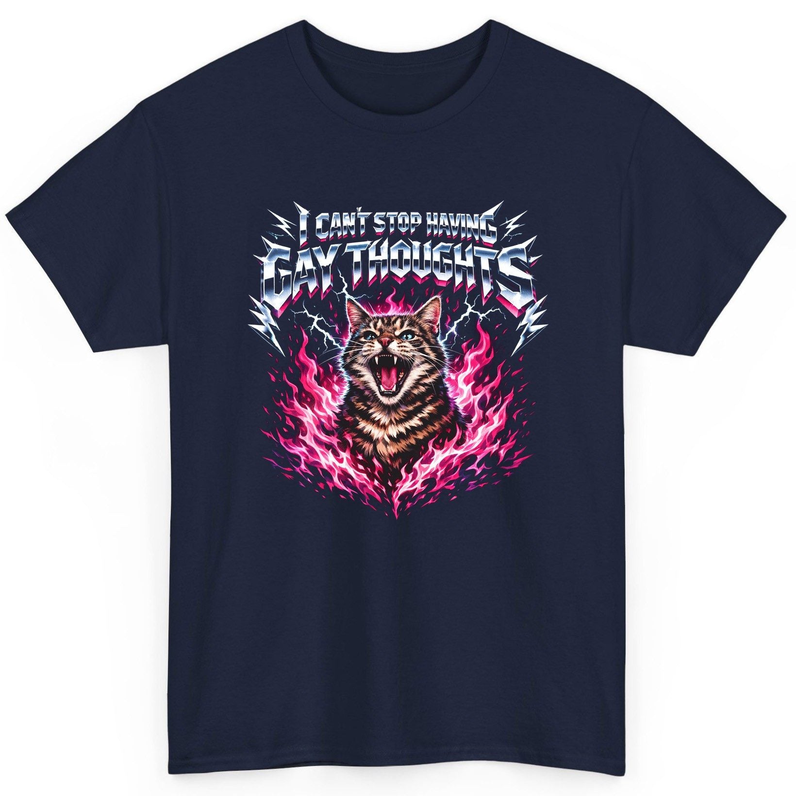 I Can't Stop Having Gay Thoughts cat T-Shirt Navy product mockup