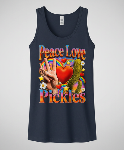 Peace Love Pickles Retro Hippie Design Tank Top - Navy