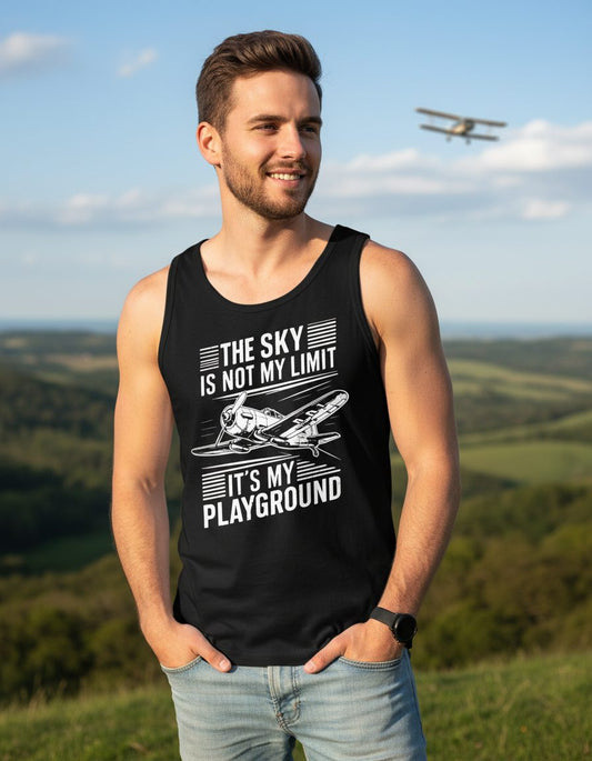 The Sky Is Not My Limit It's My Playground vintage airplane Tank Top Black lifestyle mockup