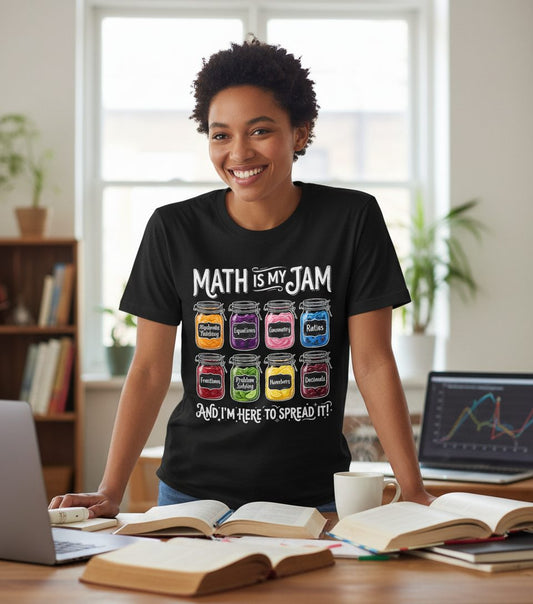 Math Is My Jam and I'm Here to Spread It! mathematics T-Shirt Black lifestyle mockup