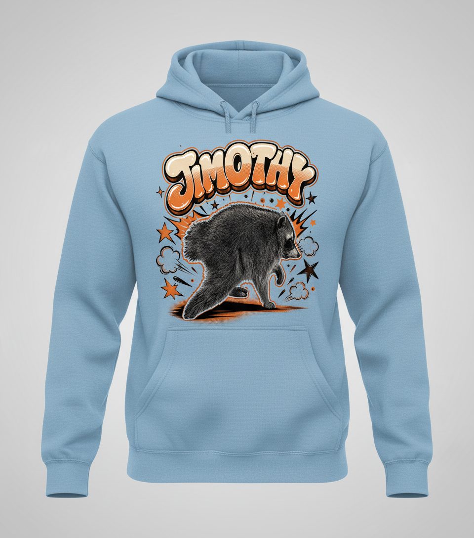Timothy Retro Raccoon Hoodie - product mockup - Light Blue