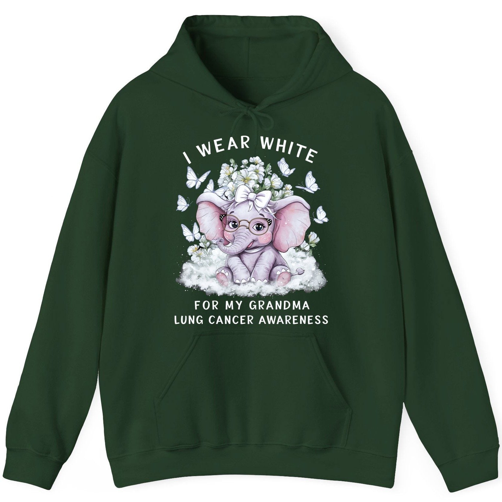 I Wear White for My Grandma Lung Cancer Awareness lung cancer awareness Hoodie Forest Green product mockup