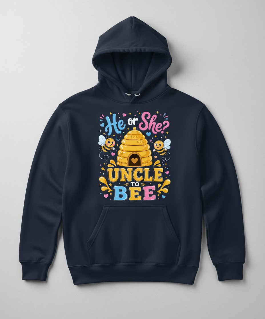 He or She Uncle to Bee Gender Reveal Hoodie - product mockup - Navy