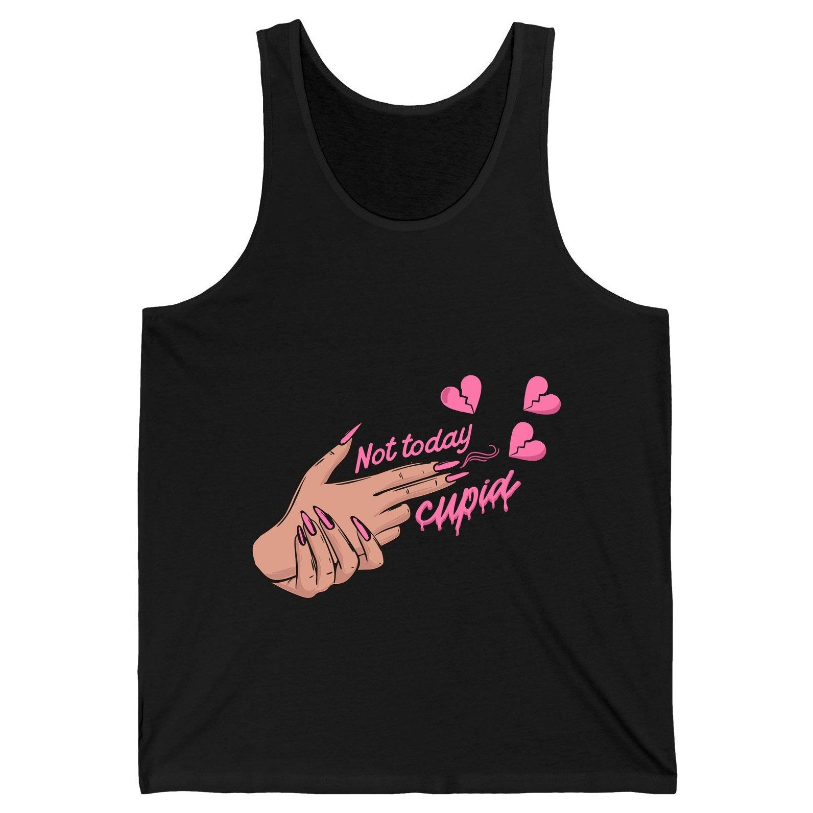 Not Today Cupid anti-Valentine's Day Tank Top Black product mockup