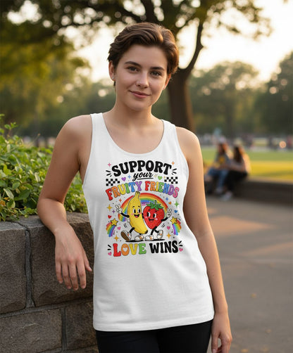 Support Your Fruity Friends Love Wins Retro Lgbtq Pride Tank Top - lifestyle model mockup - White