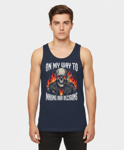 On My Way To Making Bad Decisions Biker Skull Tank Top - Navy