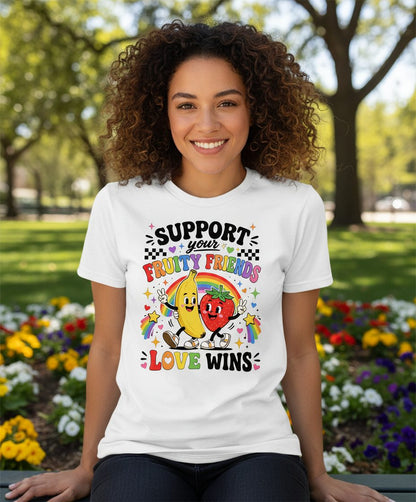 Support Your Fruity Friends Love Wins Retro Lgbtq Pride T-Shirt - lifestyle model mockup - White