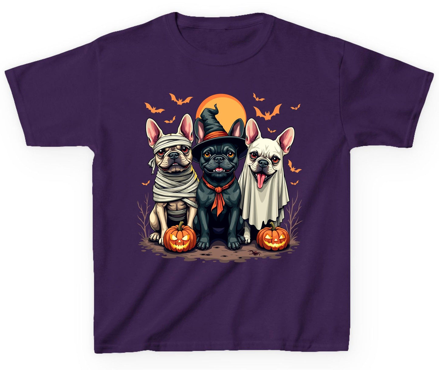 Halloween French Bulldogs Costumes french bulldogs Youth T-Shirt Purple product mockup