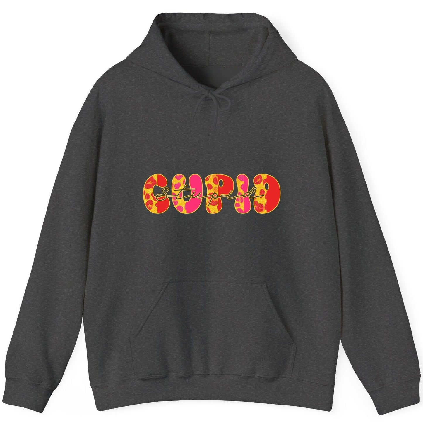 Stupid Cupid anti-Valentine's Day Hoodie Dark Heather product mockup