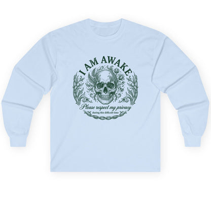 I Am Awake Please Respect My Privacy During This Difficult Time sarcastic skull Long Sleeve Tee Light Blue product mockup