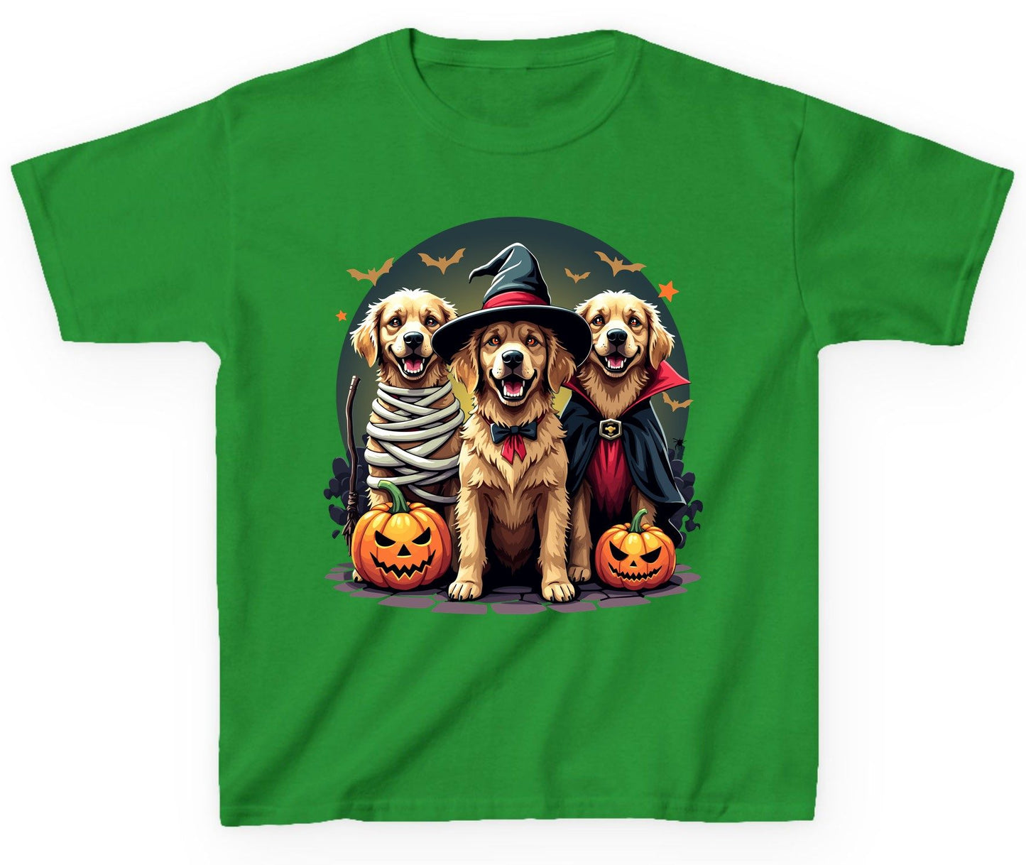 Golden Retriever Halloween Trio golden retriever Youth T-Shirt Irish Green product mockup