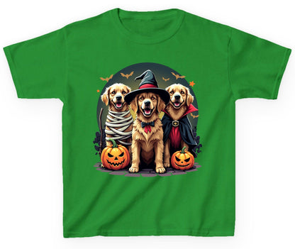 Golden Retriever Halloween Trio golden retriever Youth T-Shirt Irish Green product mockup