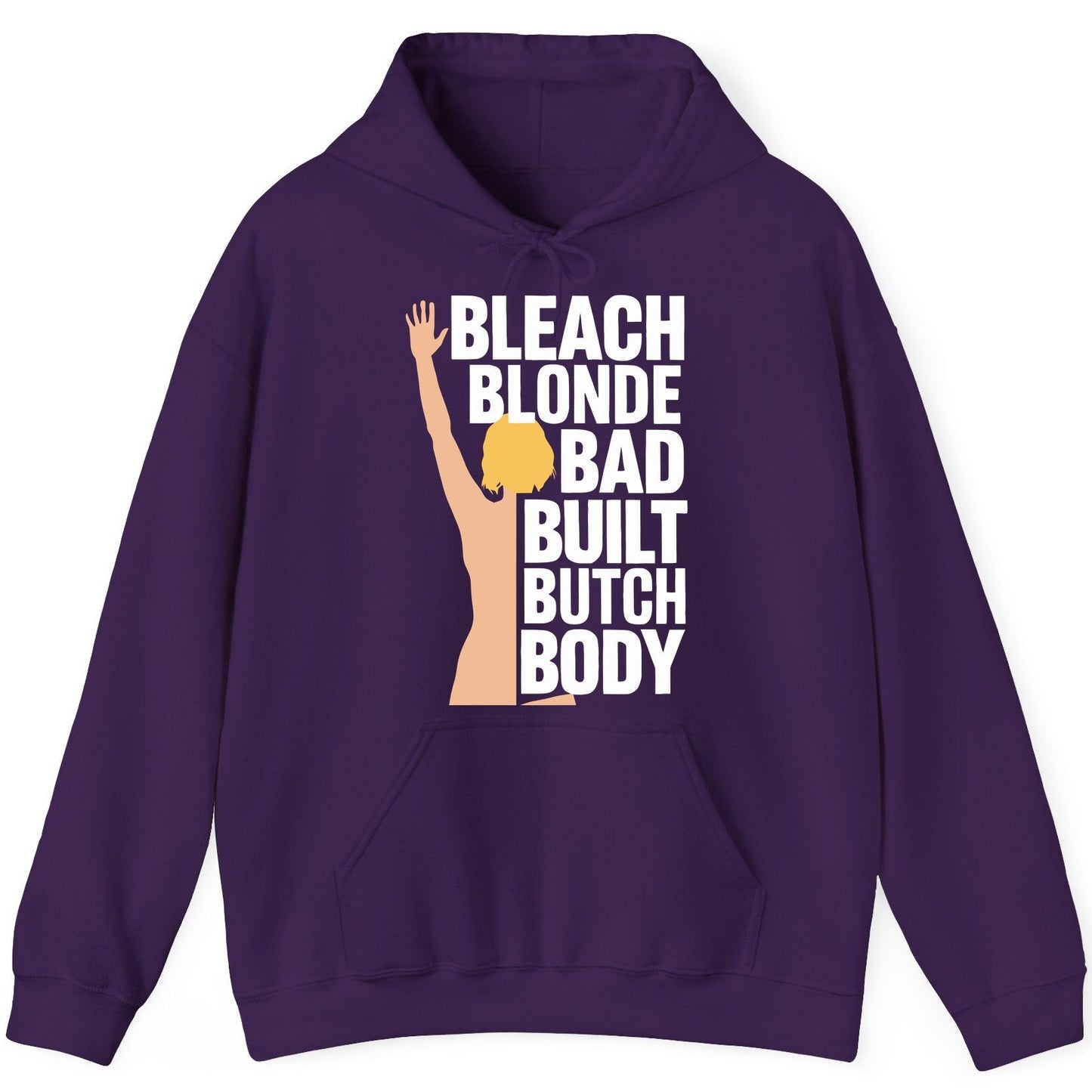 Bleach Blonde Bad Built Butch Body pop culture meme Hoodie Purple product mockup