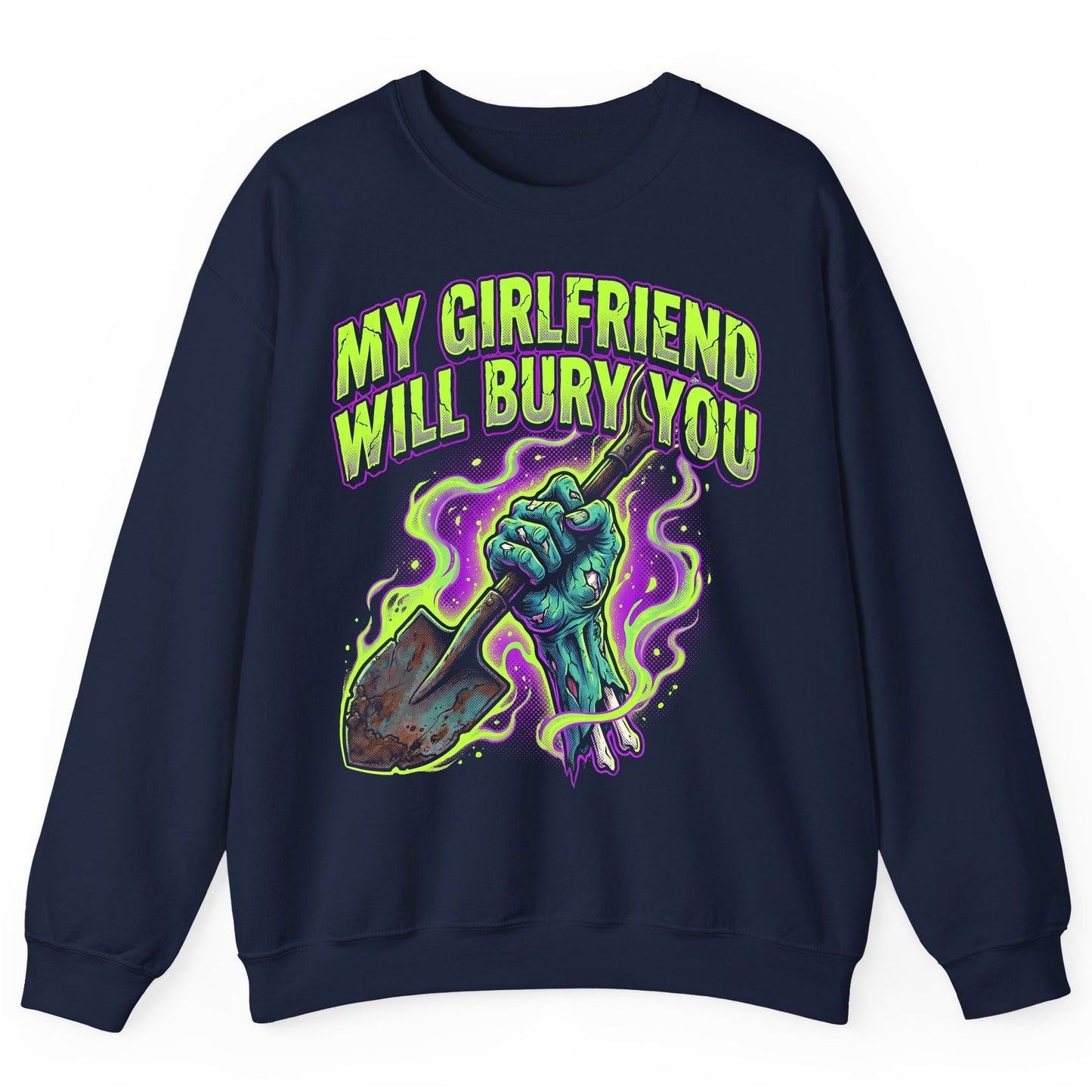 My Girlfriend Will Bury You zombie Sweatshirt Navy product mockup